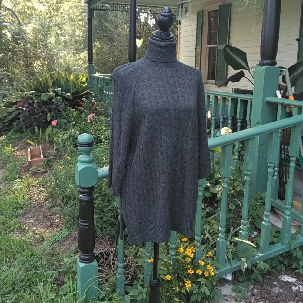 Womens Lauren by Ralph Lauren charcoal knit turtleneck sweater, 3/4 sleeve, NWOT - Picture 1 of 4